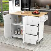Rolling Mobile Kitchen Island with Solid Wood Top, Locking Wheels, White